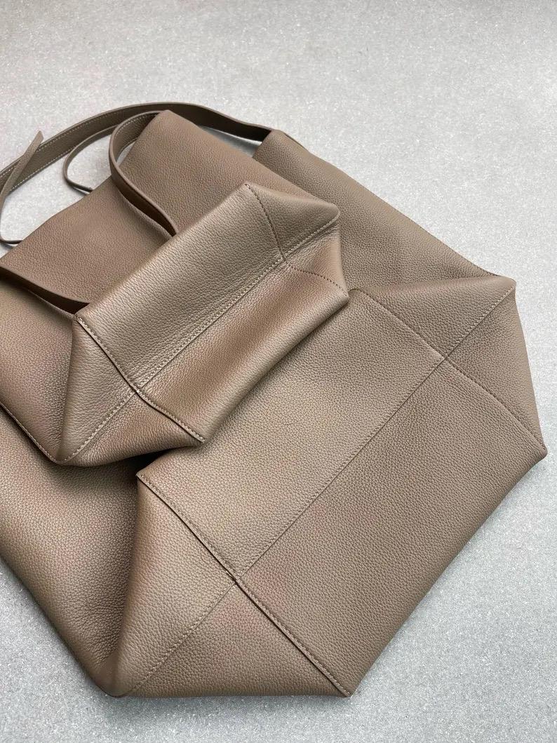 Genuine TOGO Leather Bucket Bag Taupe