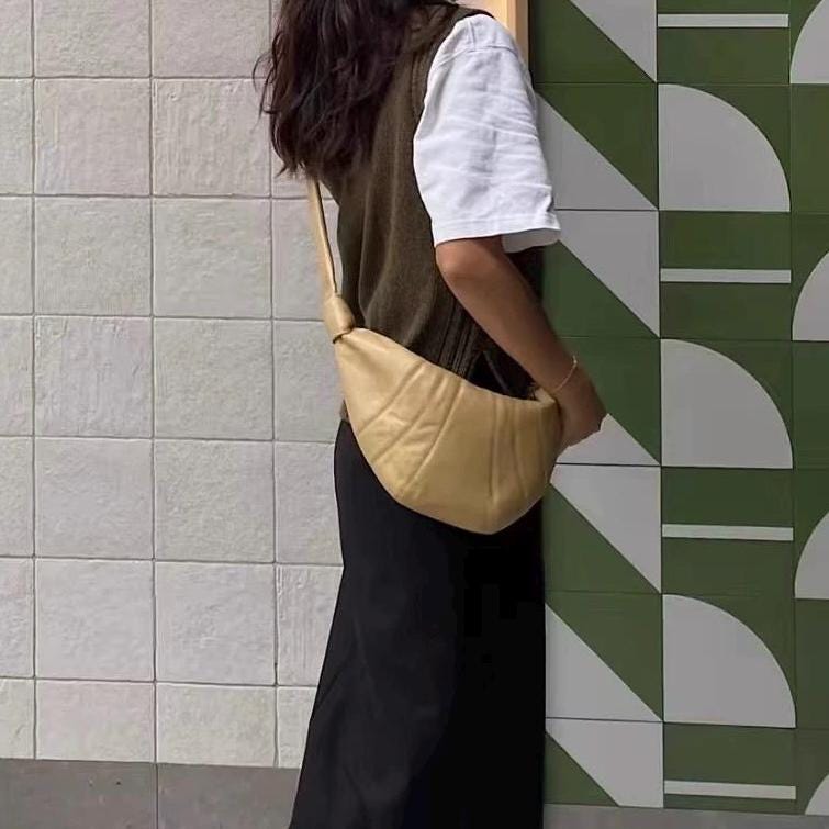 Genuine Full-Grain Sheepskin Croissant Crossbody Bag Handbag Small