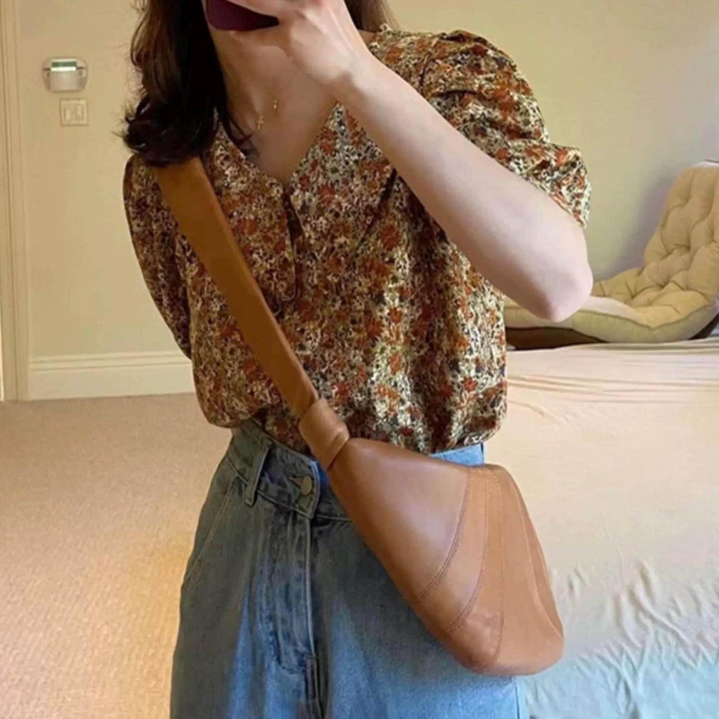 Genuine Full-Grain Sheepskin Croissant Crossbody Bag Handbag Small