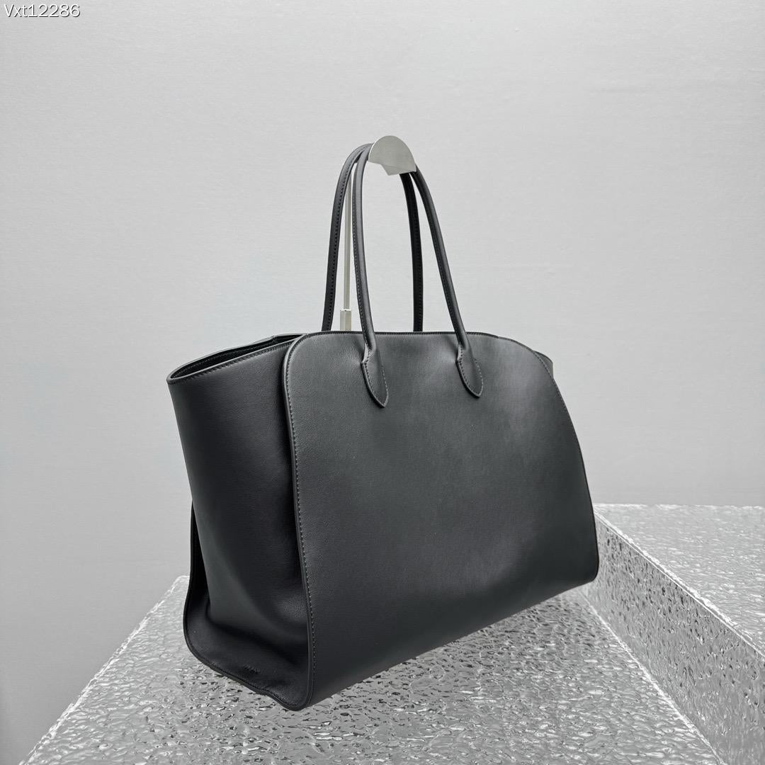 Genuine Leather Tote Bag Marlo 17 – Black Smooth Napa Leather