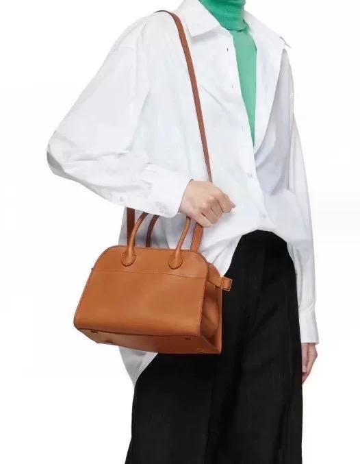 Genuine Togo Leather Margaux Small Saddle Leather Tote Shoulder Bag