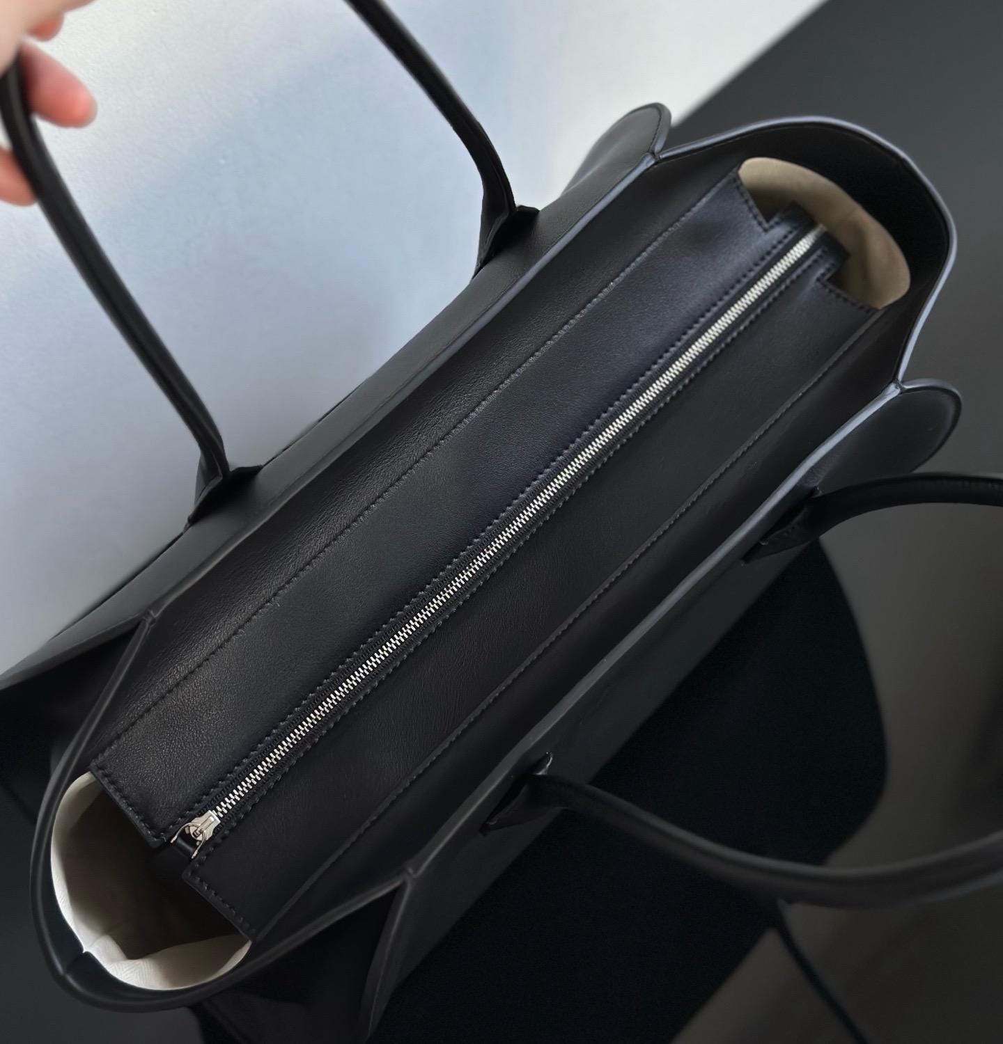 Genuine Leather Tote Bag Smooth Napa Leather Black M-14
