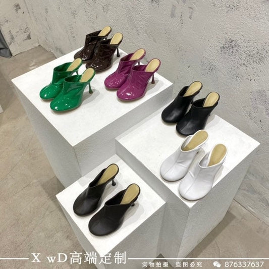 Leather dot sock slipper mule sandal high heel shoes genuine leather shoes women slipper shoes