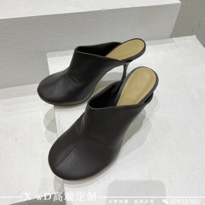 Leather dot sock slipper mule sandal high heel shoes genuine leather shoes women slipper shoes