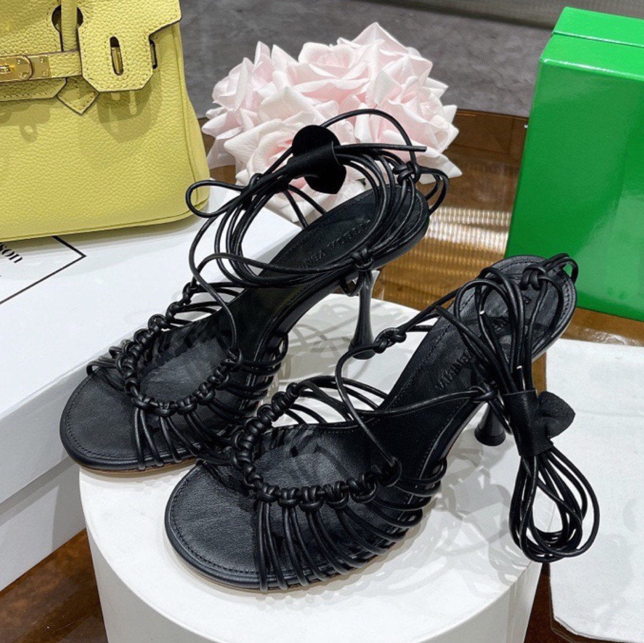 Leather sandal shoes high heel shoes dot sandals