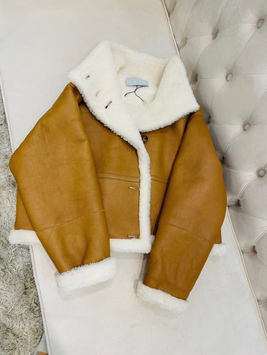 Leather Jacket Double Face Wool Shearling Bomber Jacket