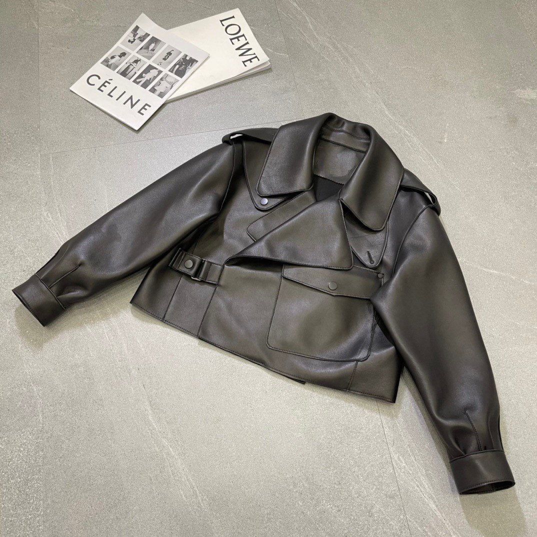 Lamb Leather Leather Trench Coat Short Crop Coat