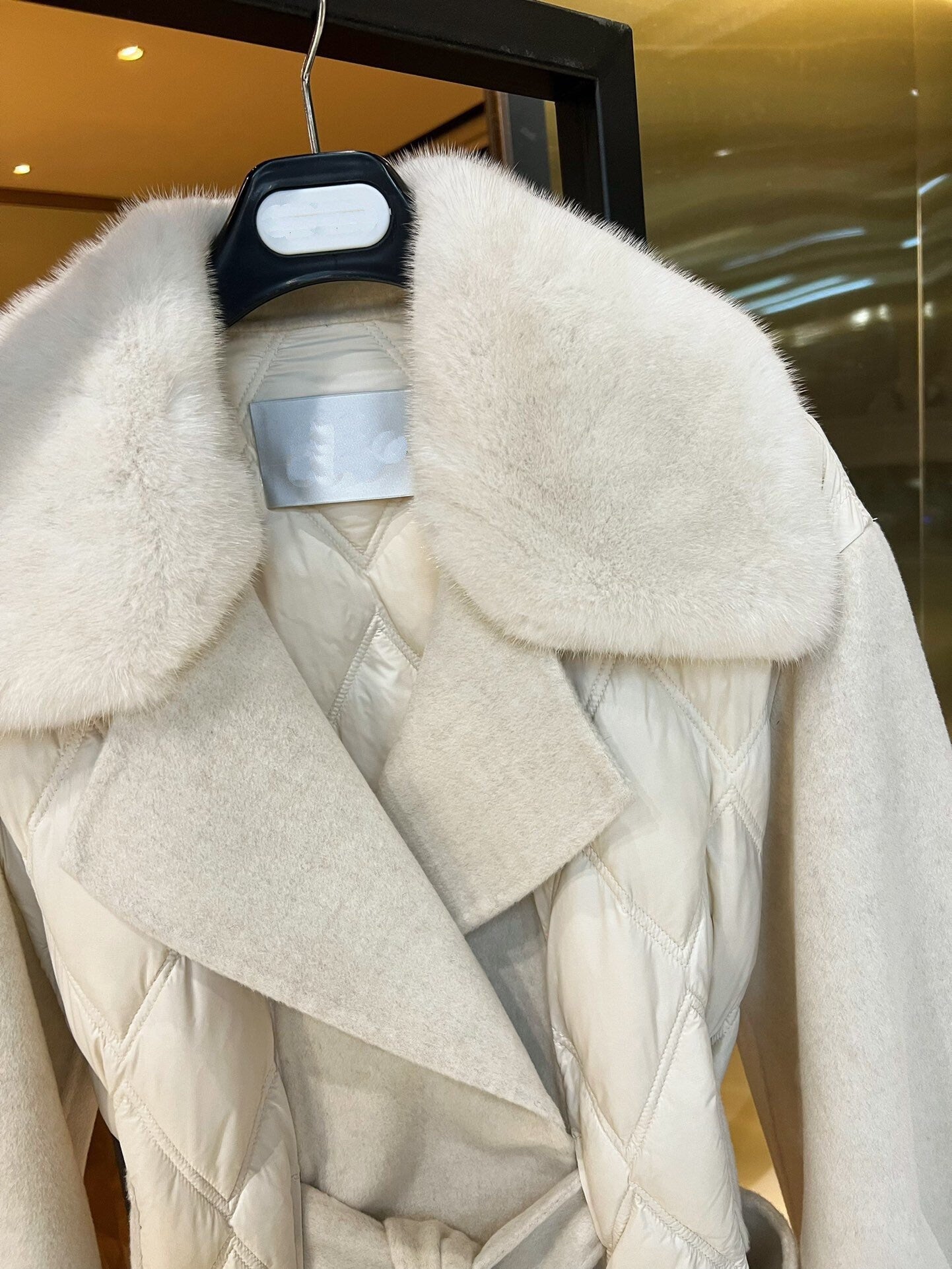 Wool mink suit collar down jacket Long coat White