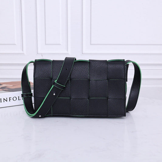 Cassette Bag In Contrast Color Pebbled Leather # 9030 Black-Green