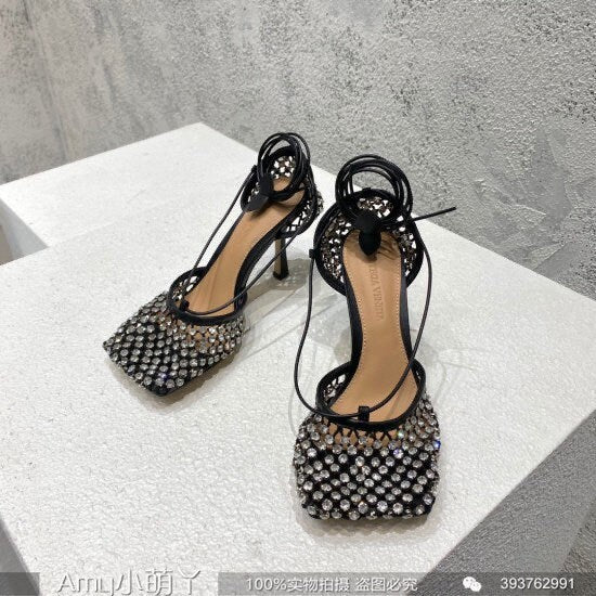 Stretch Lace-up High Heel Mesh Sandal Shoes