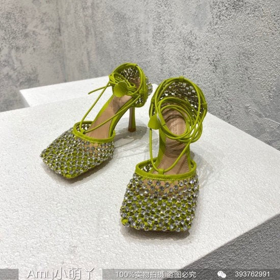 Stretch Lace-up High Heel Mesh Sandal Shoes