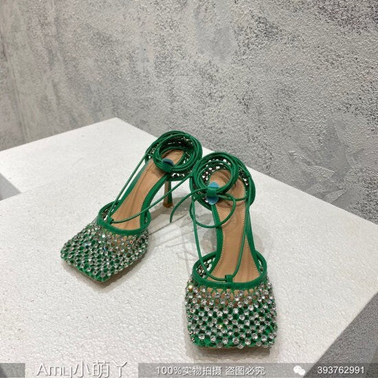 Stretch Lace-up High Heel Mesh Sandal Shoes