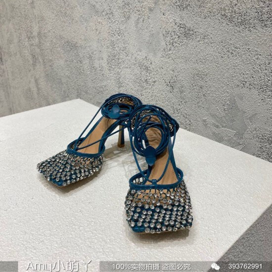 Stretch Lace-up High Heel Mesh Sandal Shoes