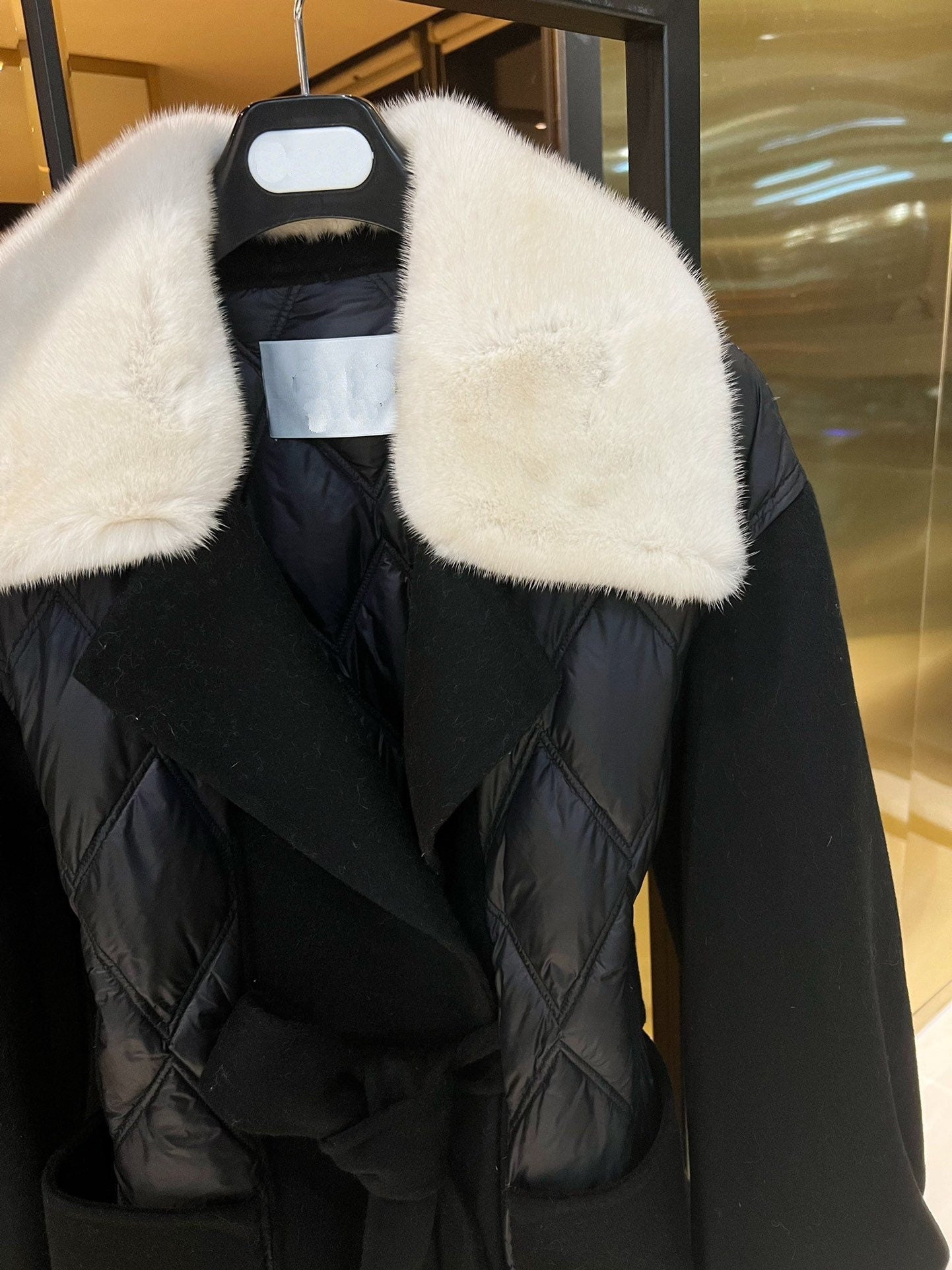 Wool mink suit collar down jacket Long coat Black