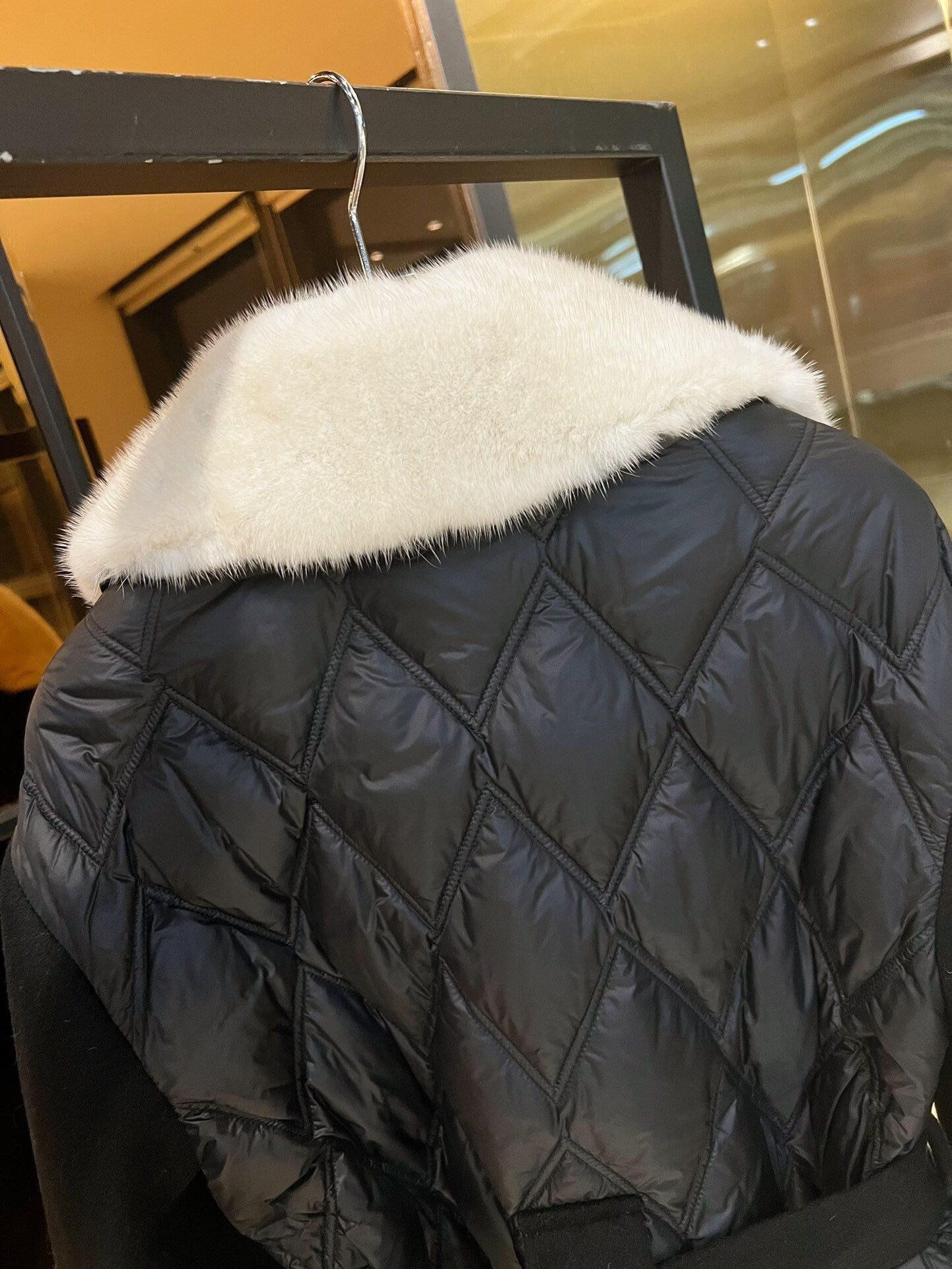 Wool mink suit collar down jacket Long coat Black