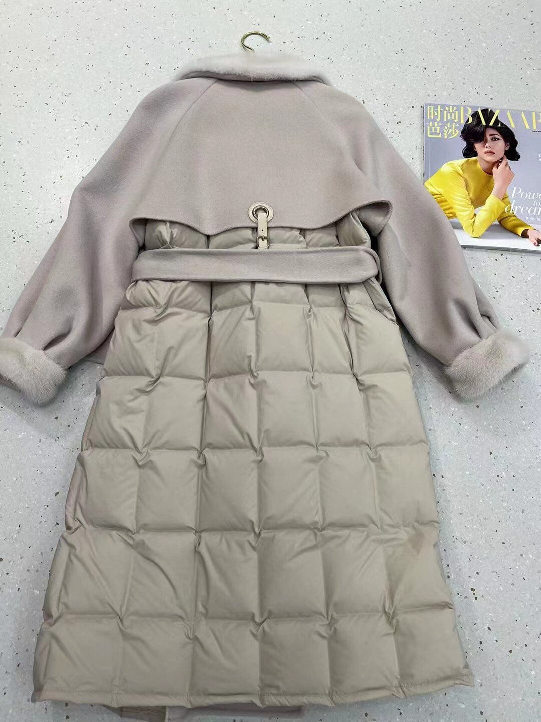 Wool Coat Quilted Down Coat Gray