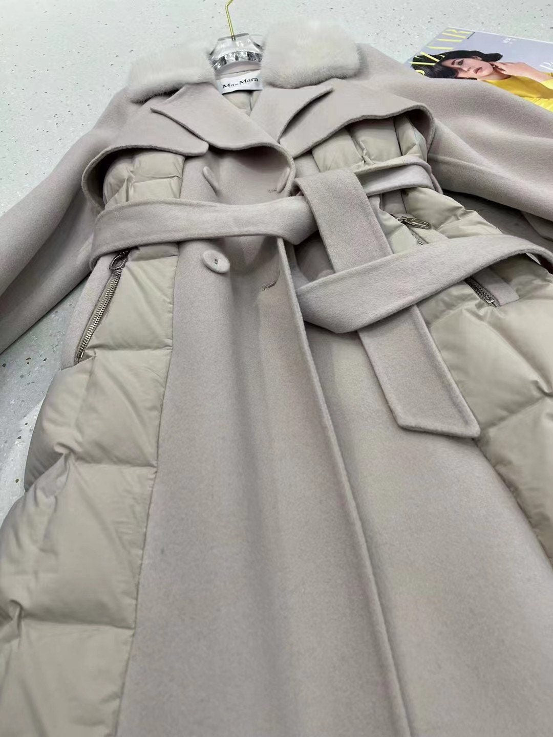 Wool Coat Quilted Down Coat Gray