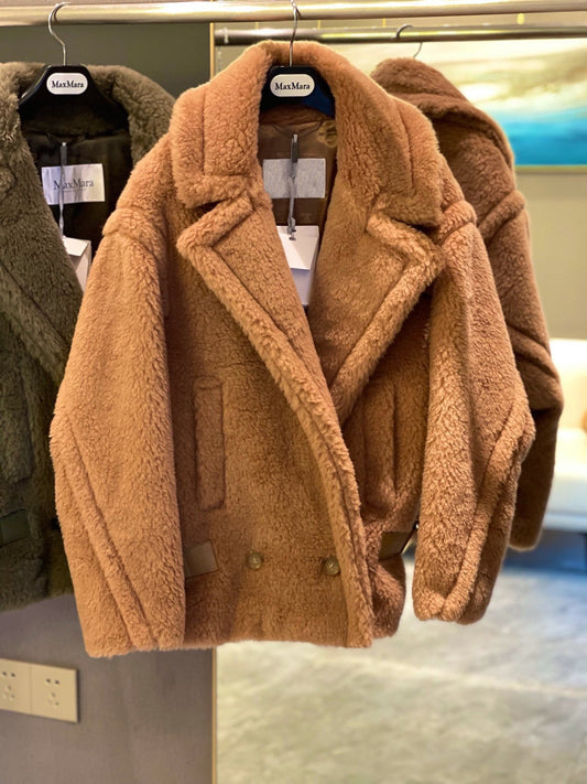 Wool Shearling Bomber Jacket Tactile Teddy Coat Icon Coat Camel