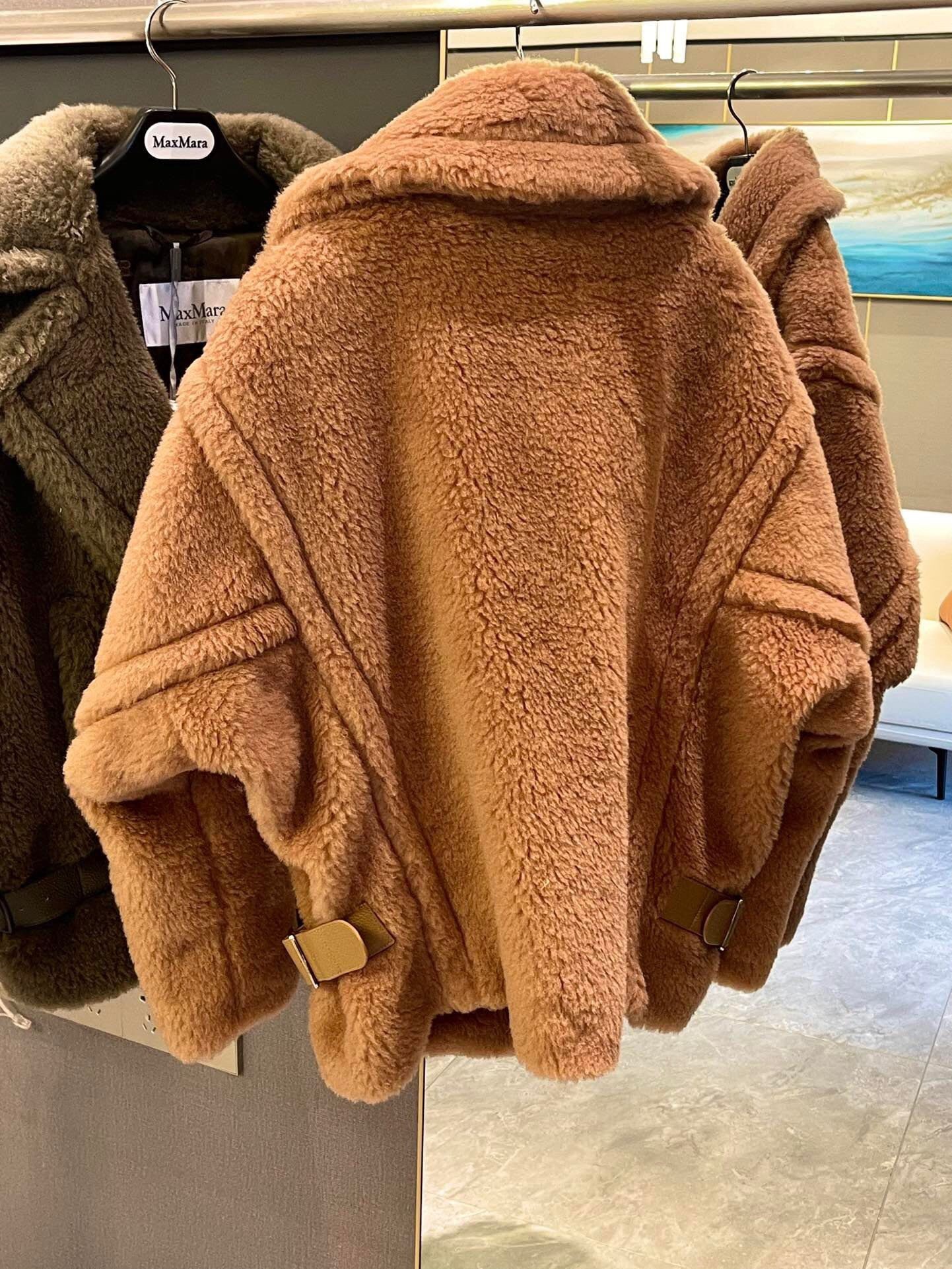 Wool Shearling Bomber Jacket Tactile Teddy Coat Icon Coat Camel