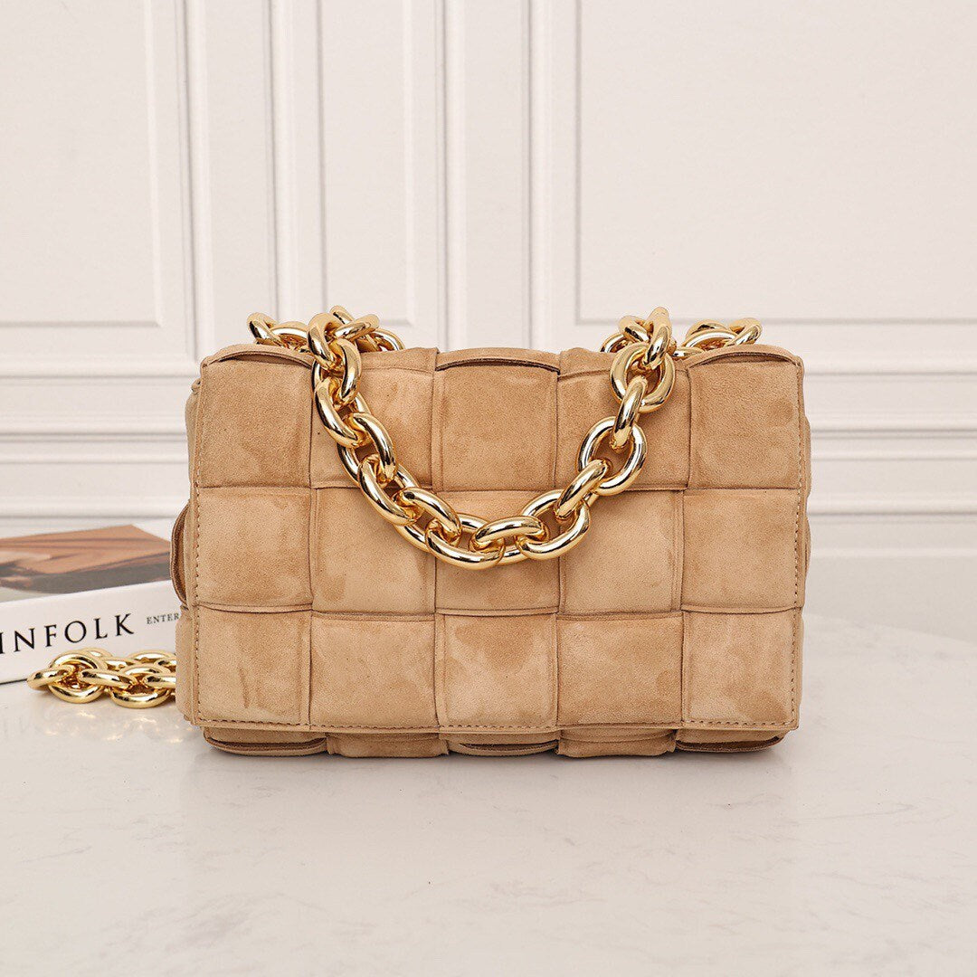 Padded Chain Cassette Bag in Suede #6633A