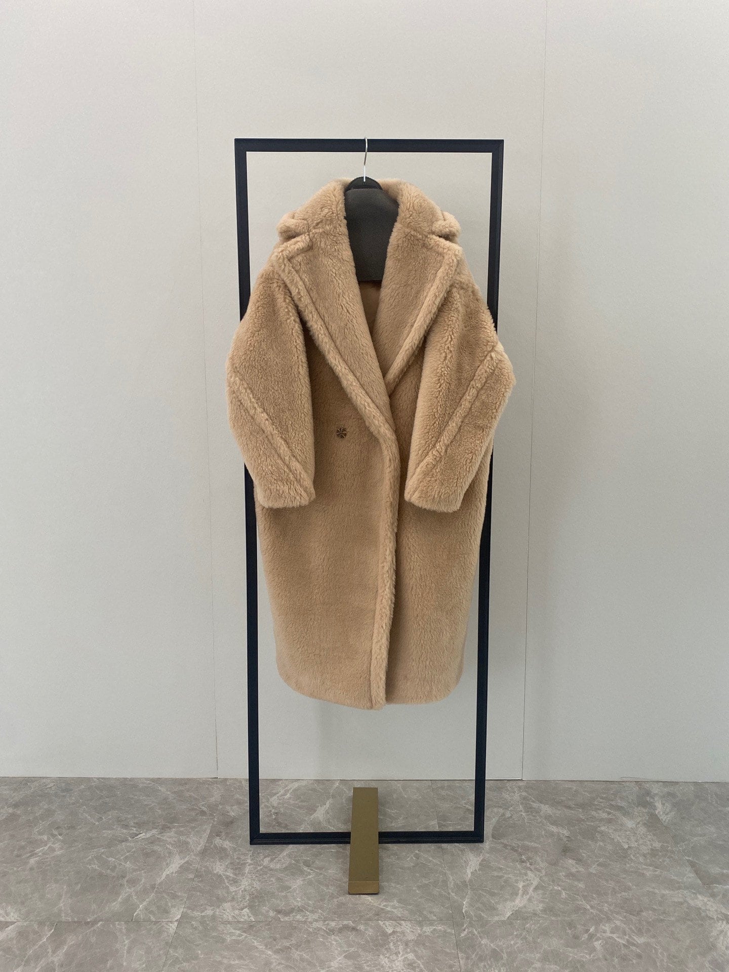 Wool Shearling Teddy Long Coat Loose fit oversized coat champagne