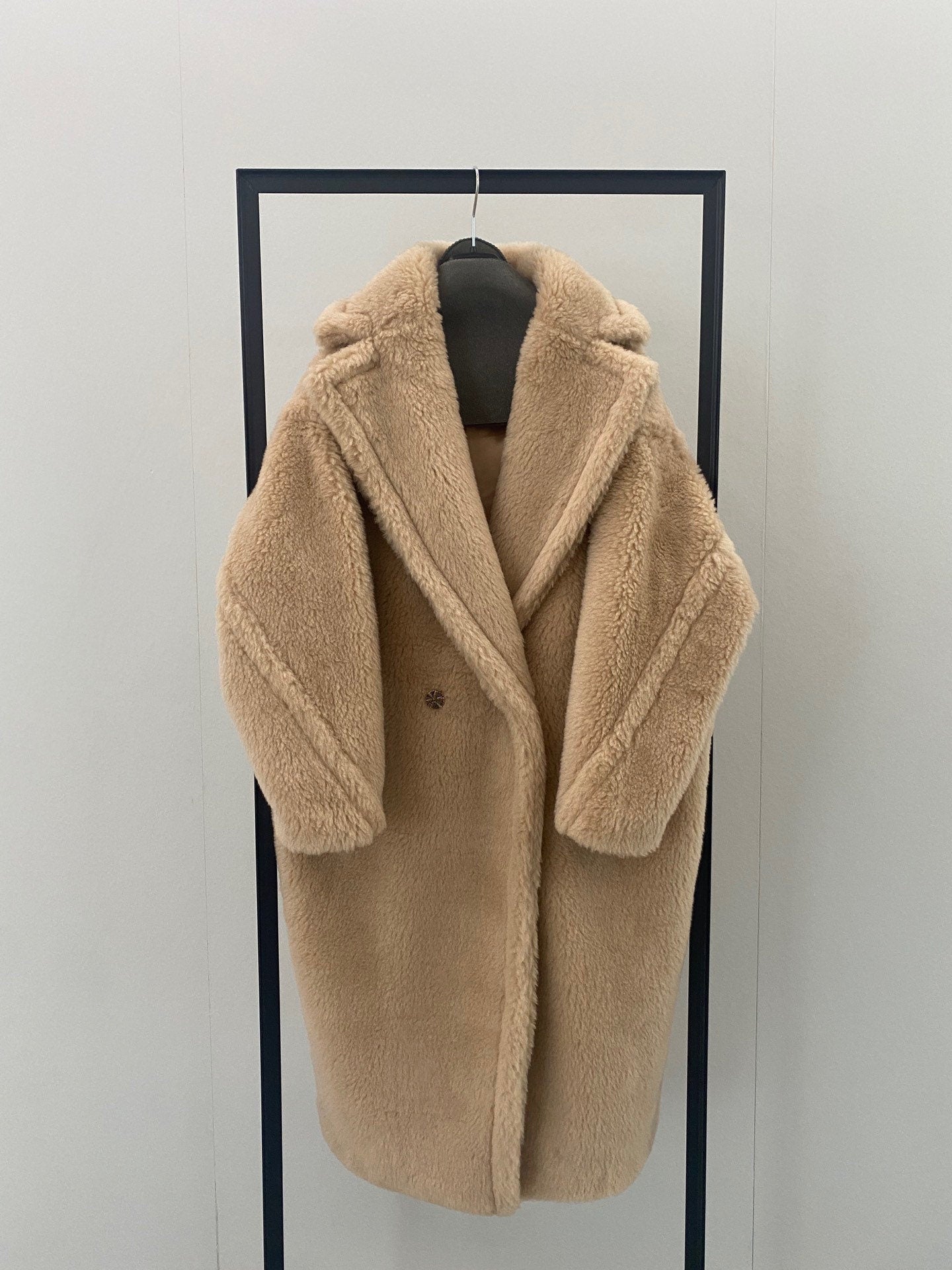 Wool Shearling Teddy Long Coat Loose fit oversized coat champagne