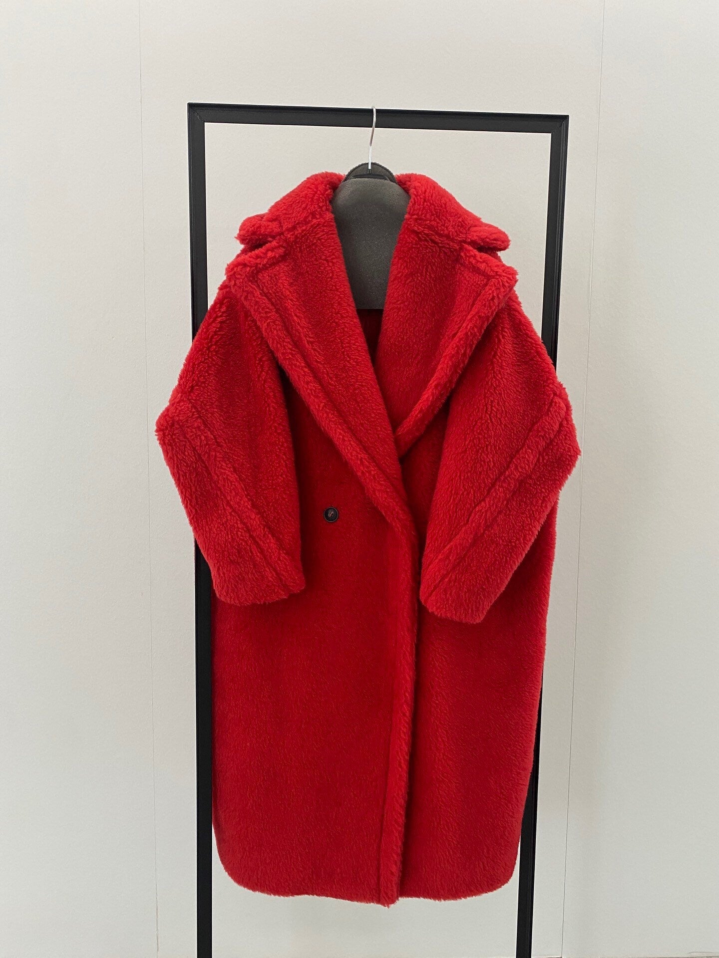 Wool Shearling Teddy Long Coat Loose fit oversized coat True Red