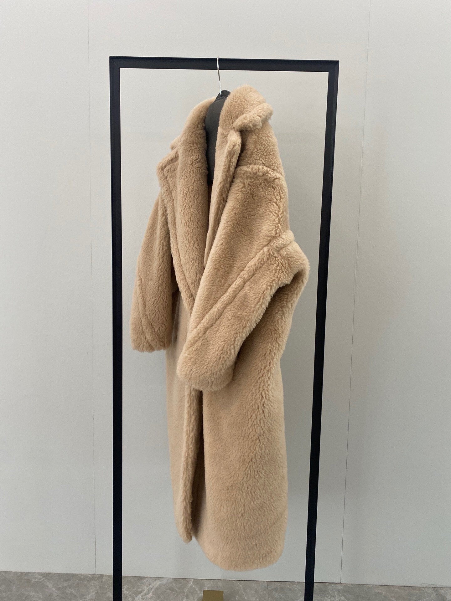 Wool Shearling Teddy Long Coat Loose fit oversized coat champagne