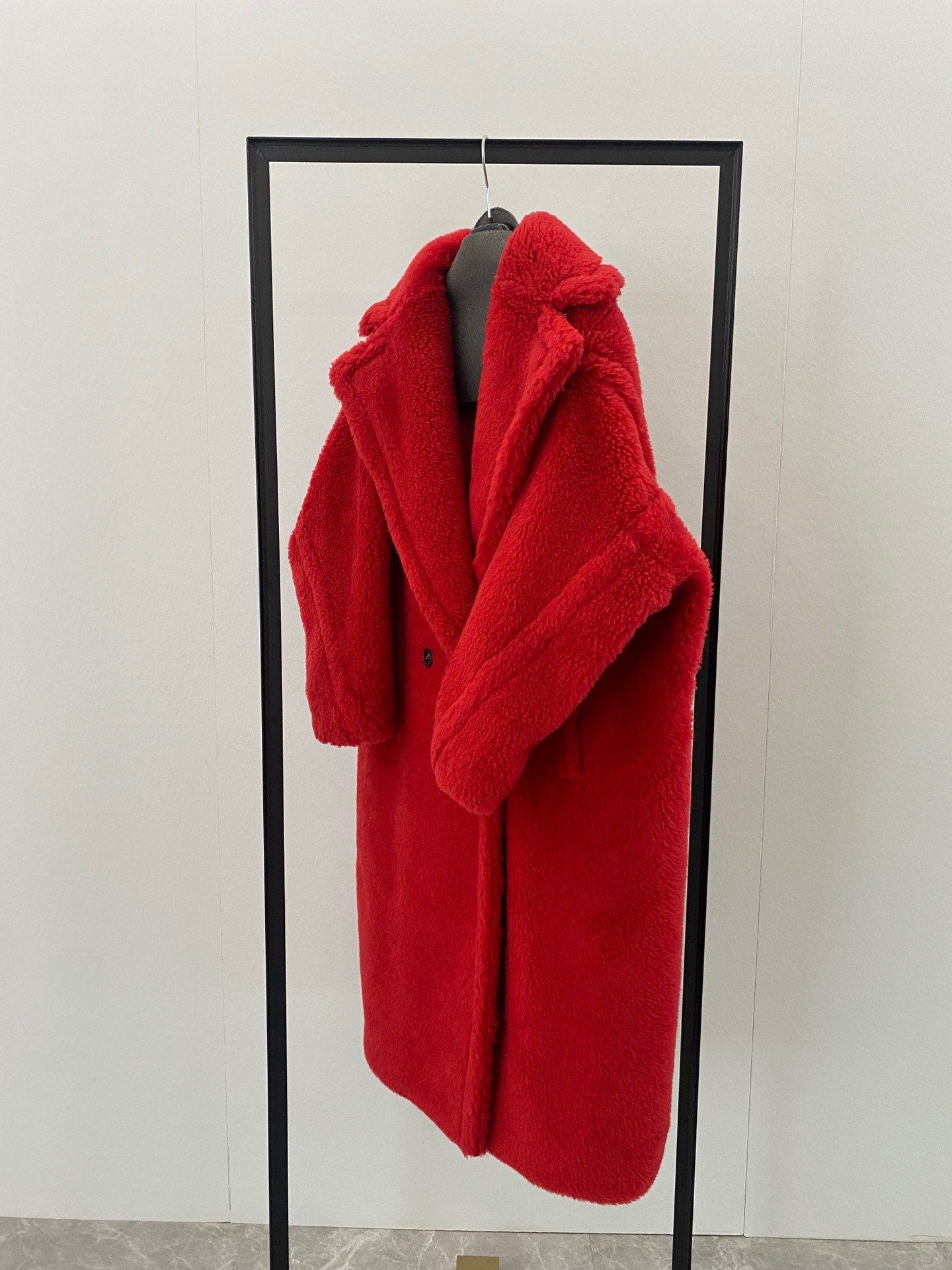 Wool Shearling Teddy Long Coat Loose fit oversized coat True Red