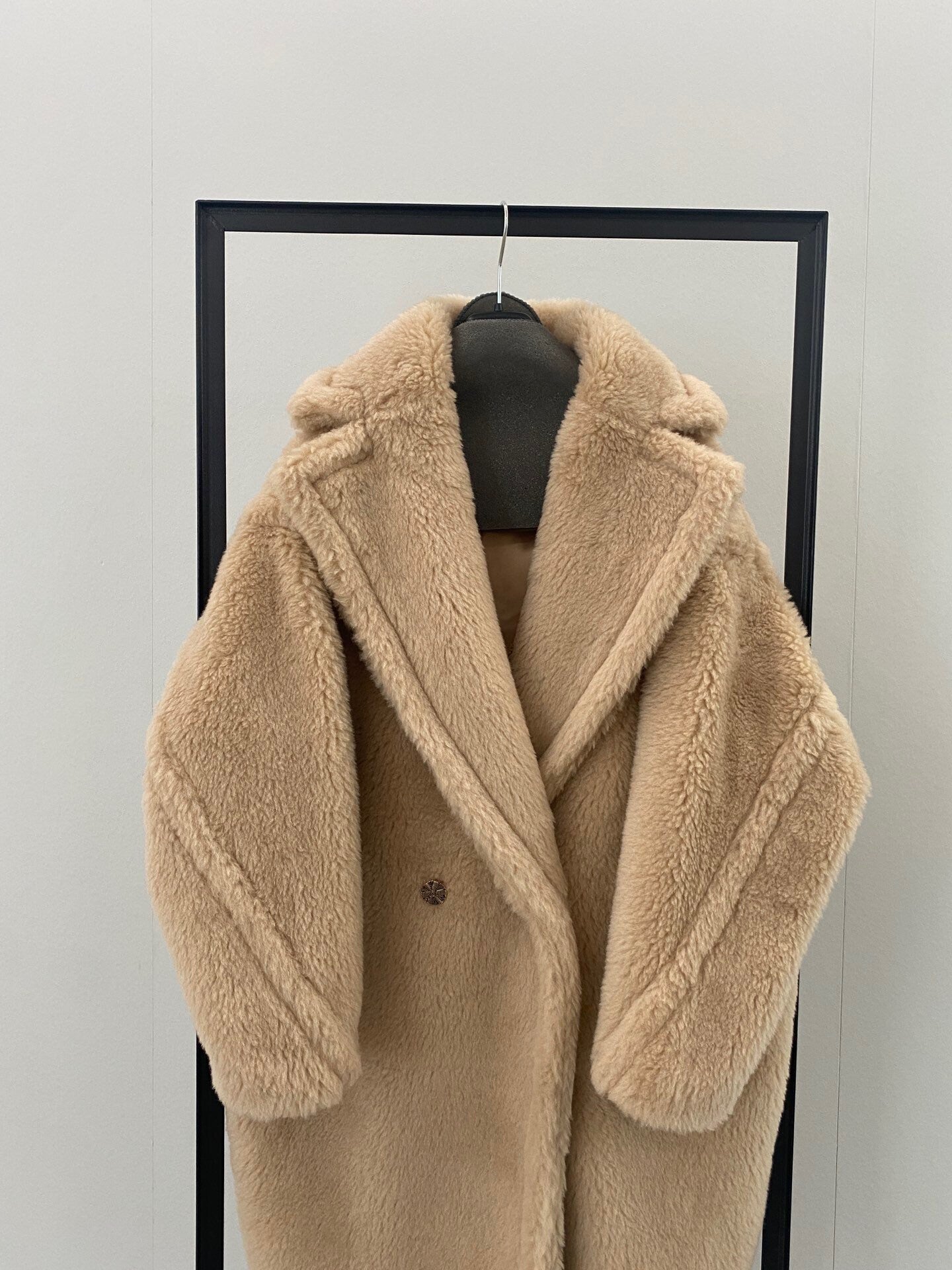 Wool Shearling Teddy Long Coat Loose fit oversized coat champagne