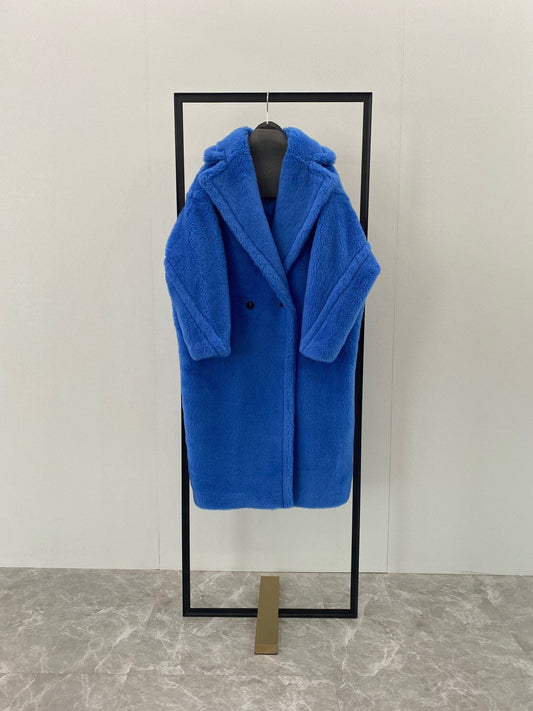 Wool Shearling Teddy Long Coat Loose fit oversized coat Royal Blue