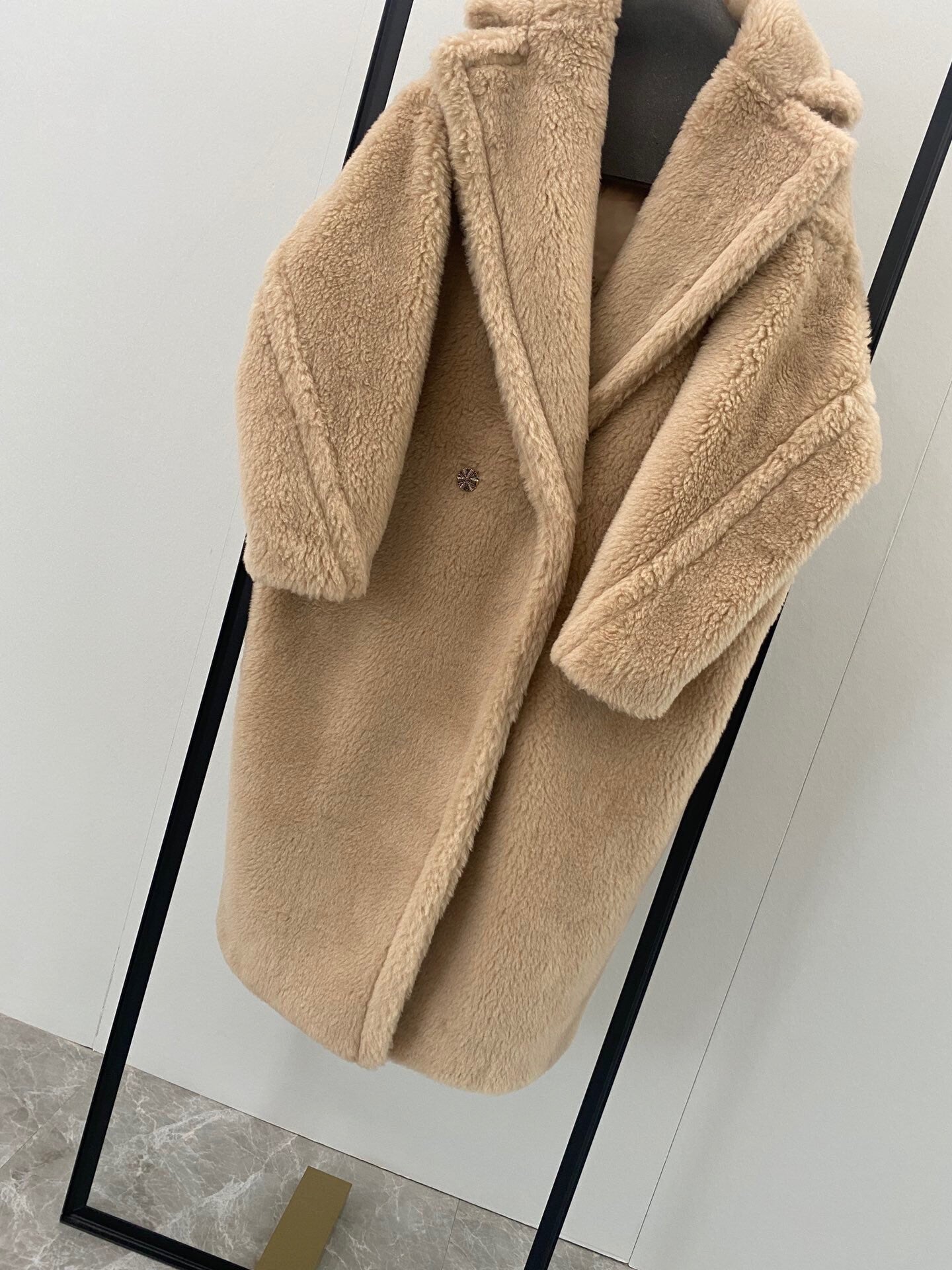 Wool Shearling Teddy Long Coat Loose fit oversized coat champagne