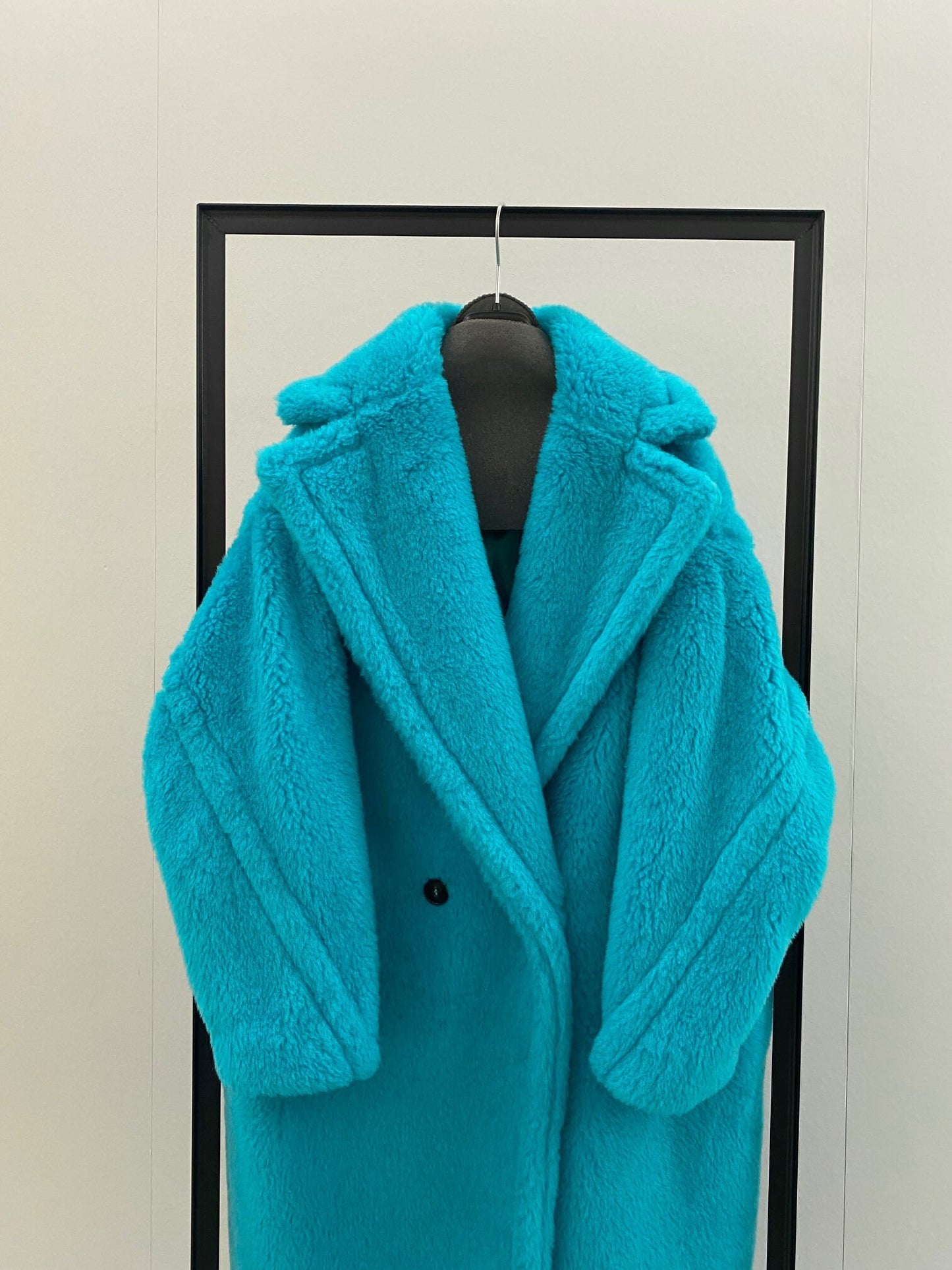 Wool Shearling Teddy Long Coat Loose fit oversized coat Turquoise